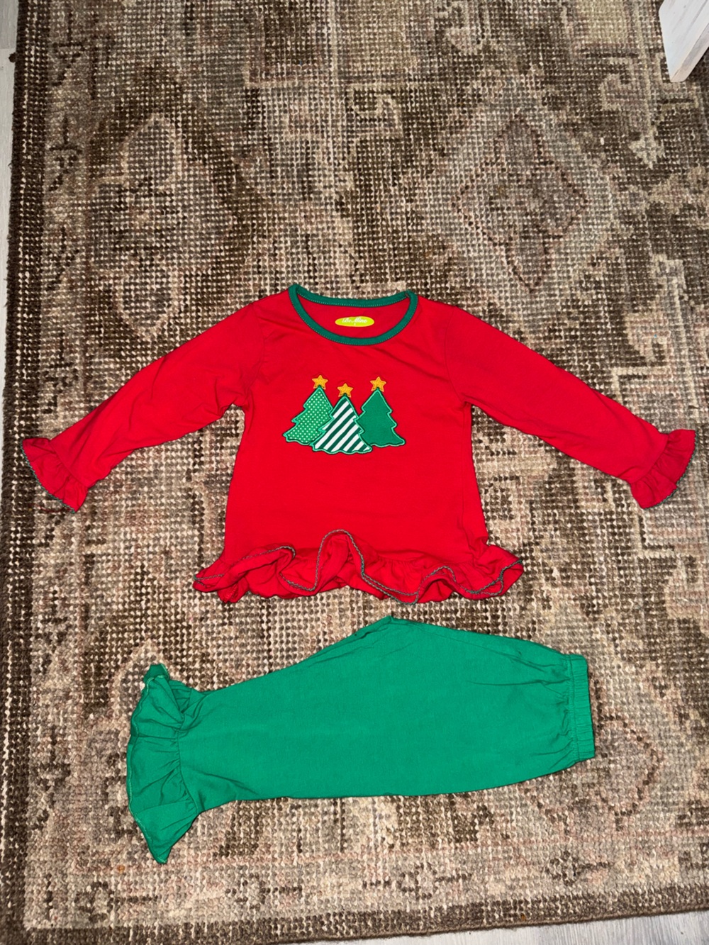 Girls Red Holiday Ruffle Top with Tree